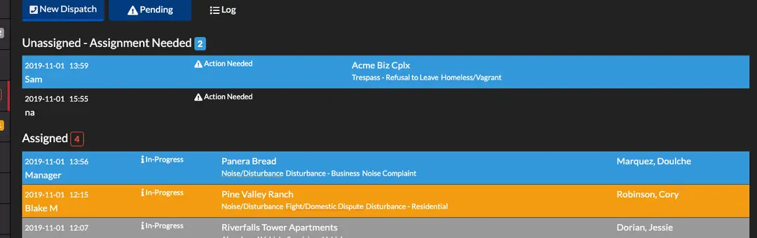 THERMS Active Dispatch List