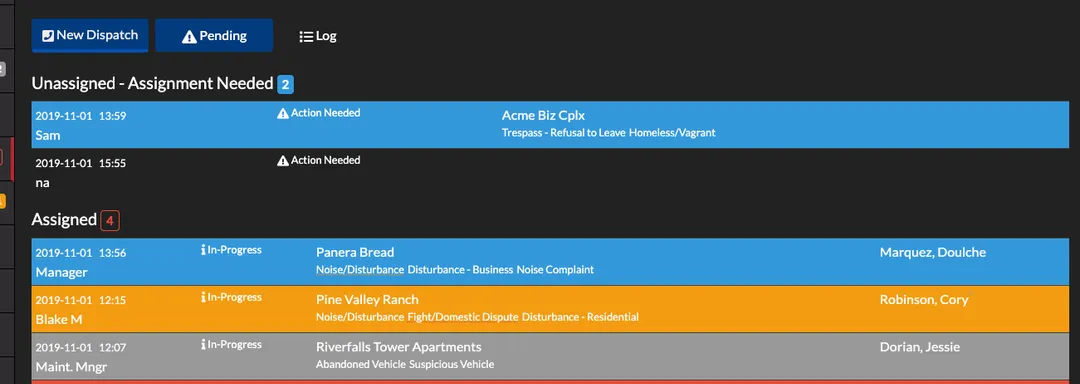 THERMS Active Dispatch List