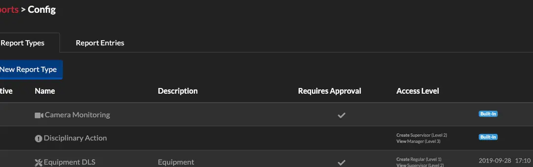 THERMS Reports Config Screen View