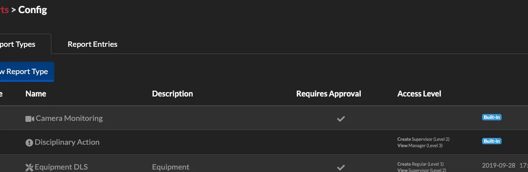 THERMS Reports Config Screen View