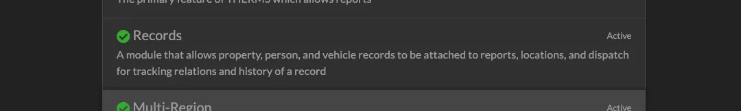 THERMS Admin Settings, Records Module is active