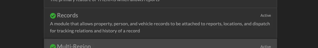 THERMS Admin Settings, Records Module is active