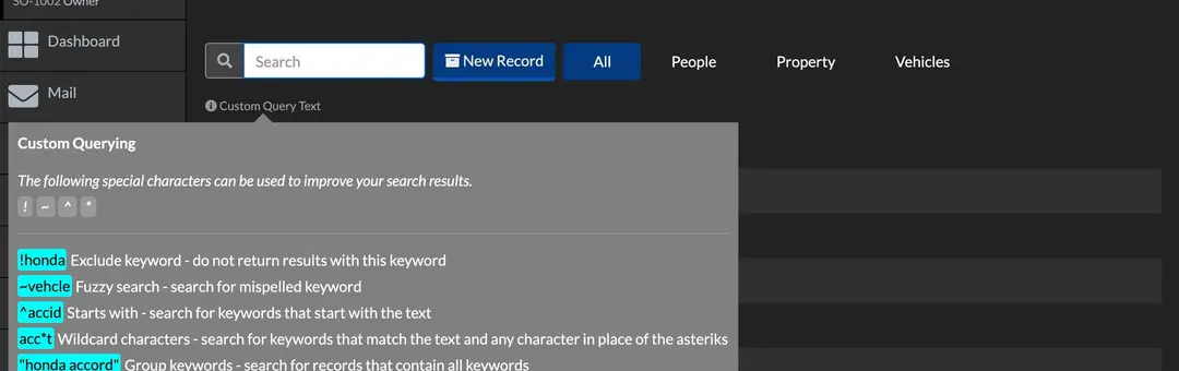 Search Syntax - Reports, Records, Dispatch