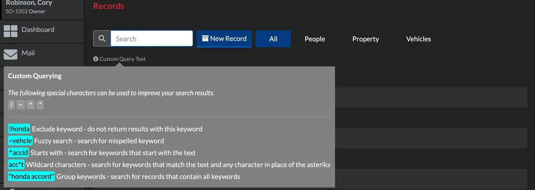 Search Syntax - Reports, Records, Dispatch