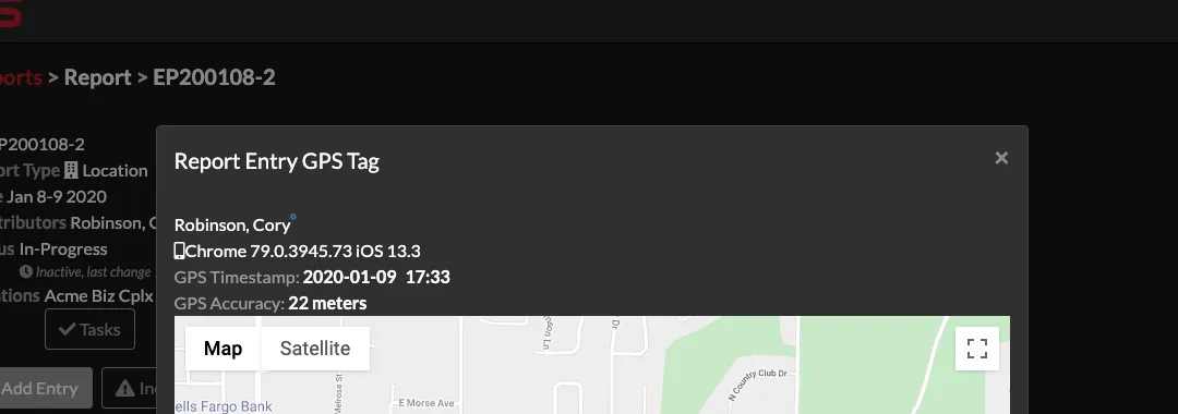 THERMS Report Entry GPS Tag