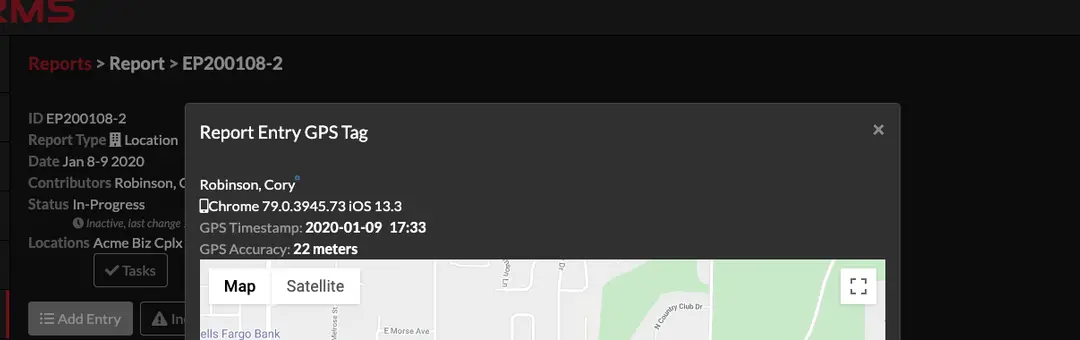 THERMS Report Entry GPS Tag