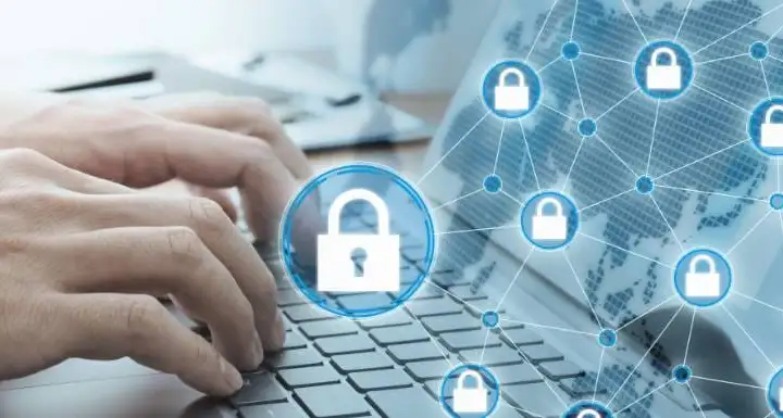 person using secure laptop