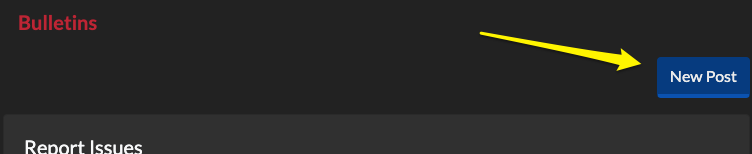 Arrow pointing to New Bulletin Post button.