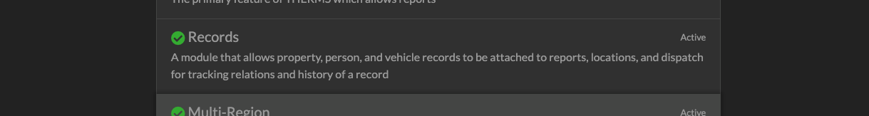THERMS Admin Settings, Records Module is active