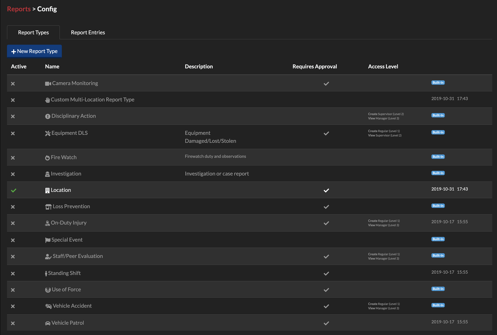 Report Types List