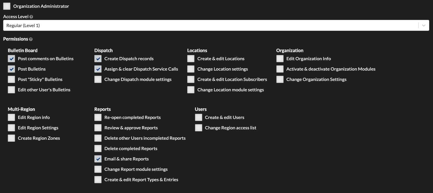 User Permissions List