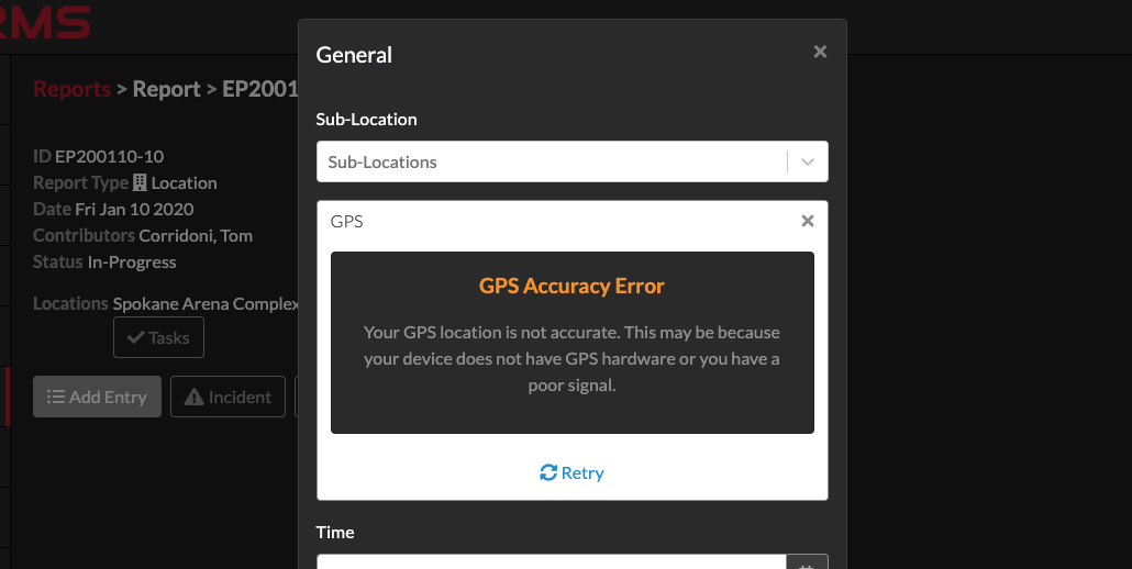 GPS Acurracy Warning