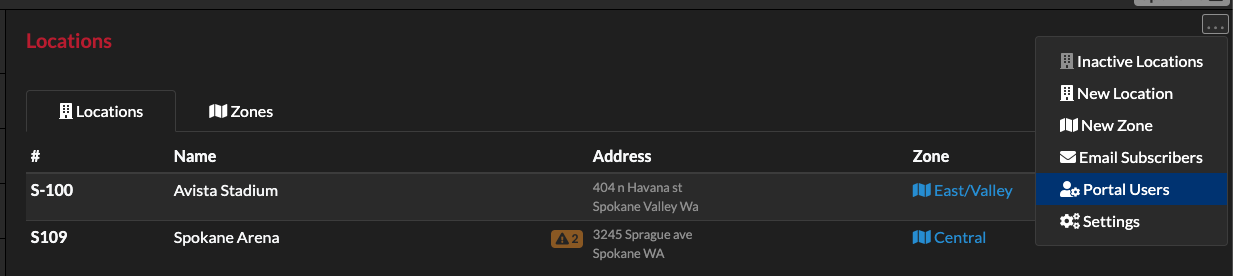 Portal User option on locations context menu.