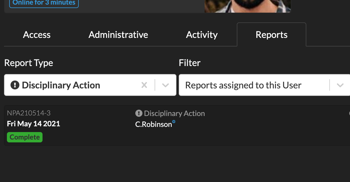 User Reports filtered by Report Type and By assigned to him.