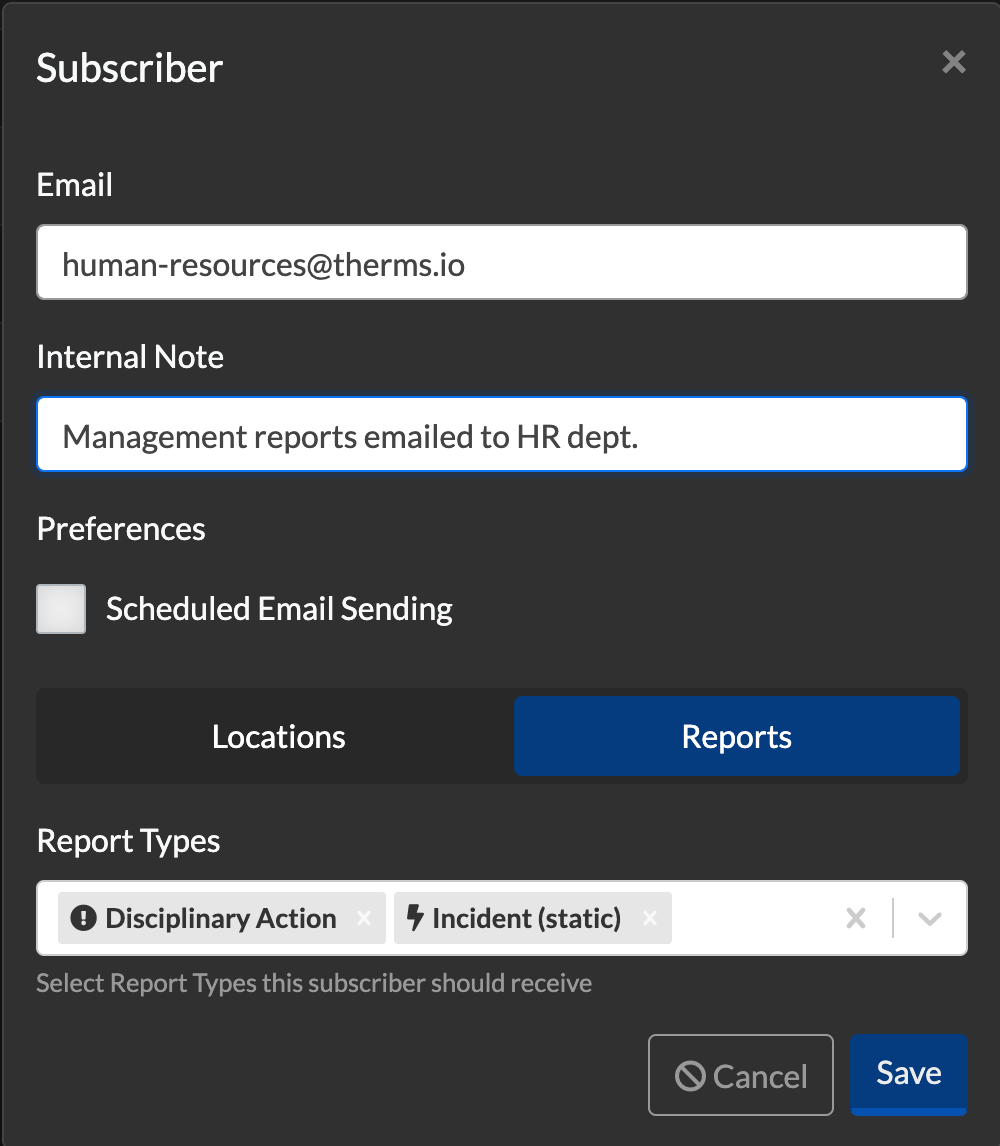 Email Subscriber subcribed to Disciplinary Acitons and Incident Report Types