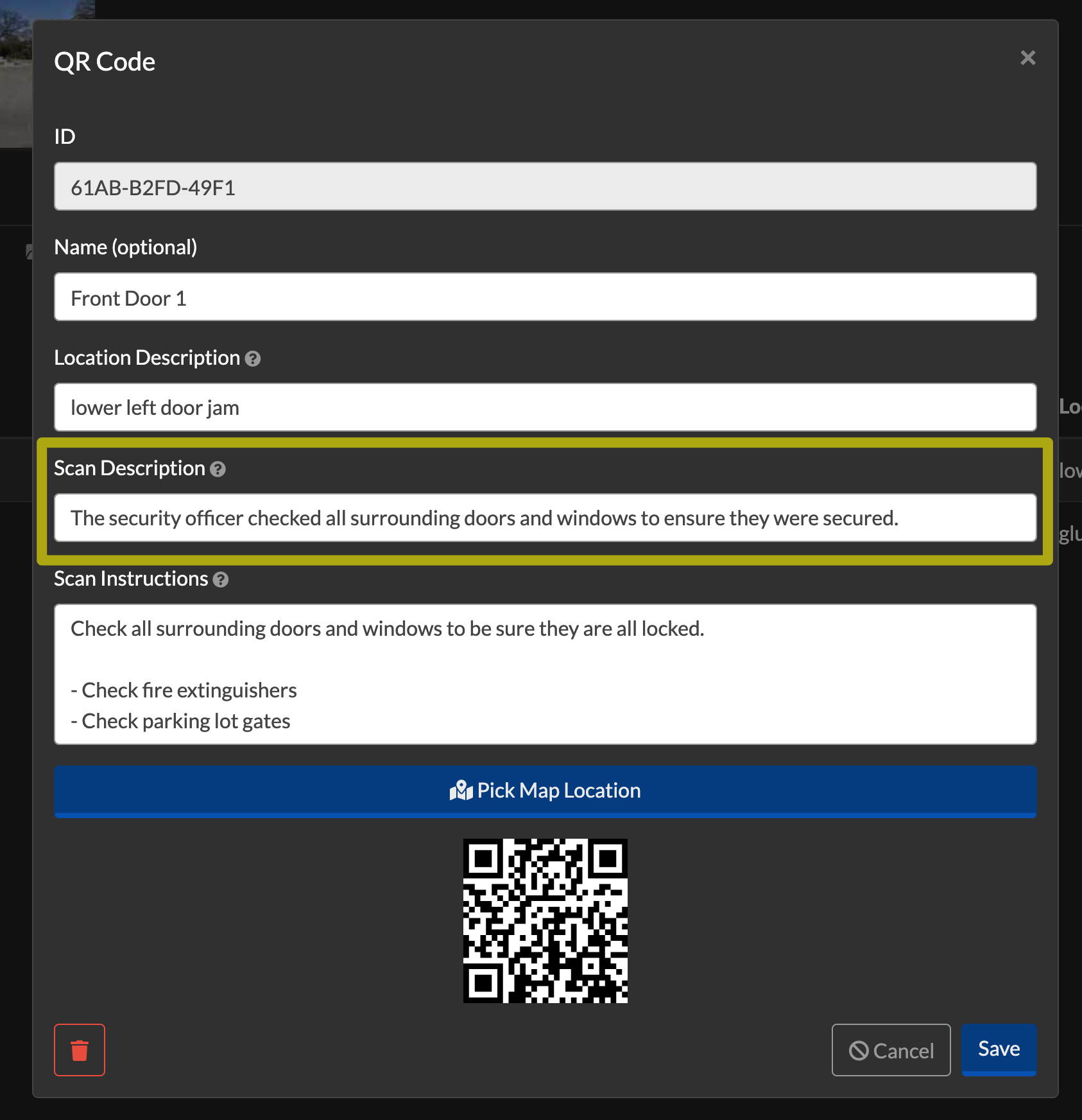 A New QR scan with a description.
