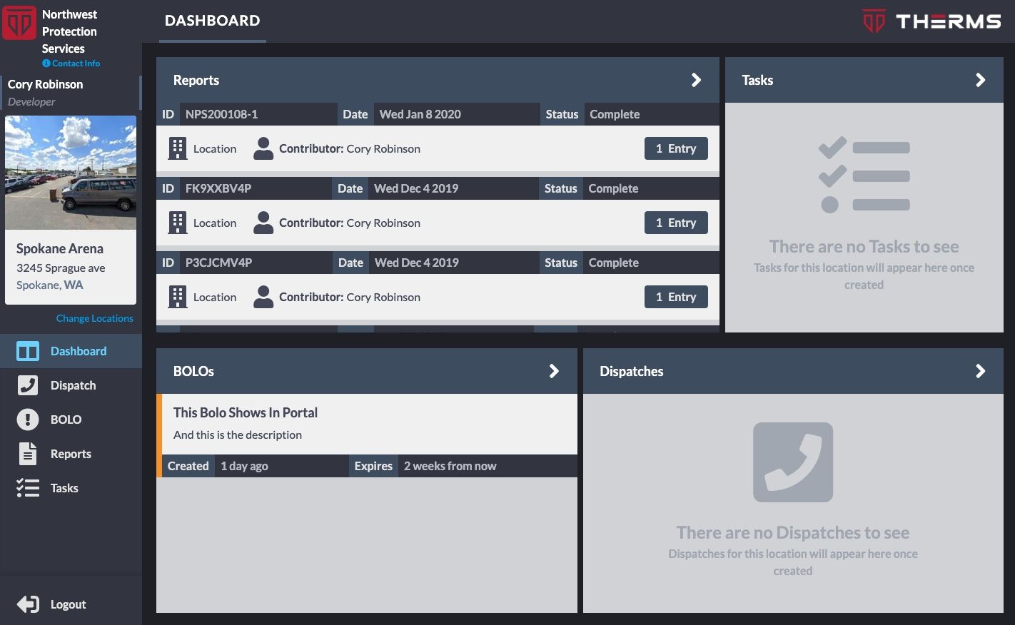 THERMS Client Portal Dashboard