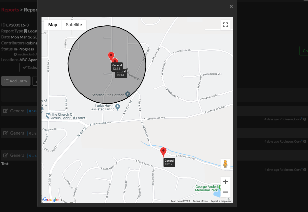 Map showing GPS tags.