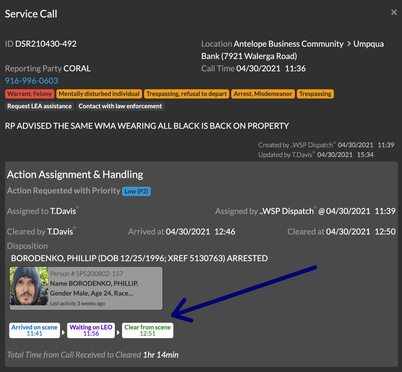 DIspatch Service Call timeline.