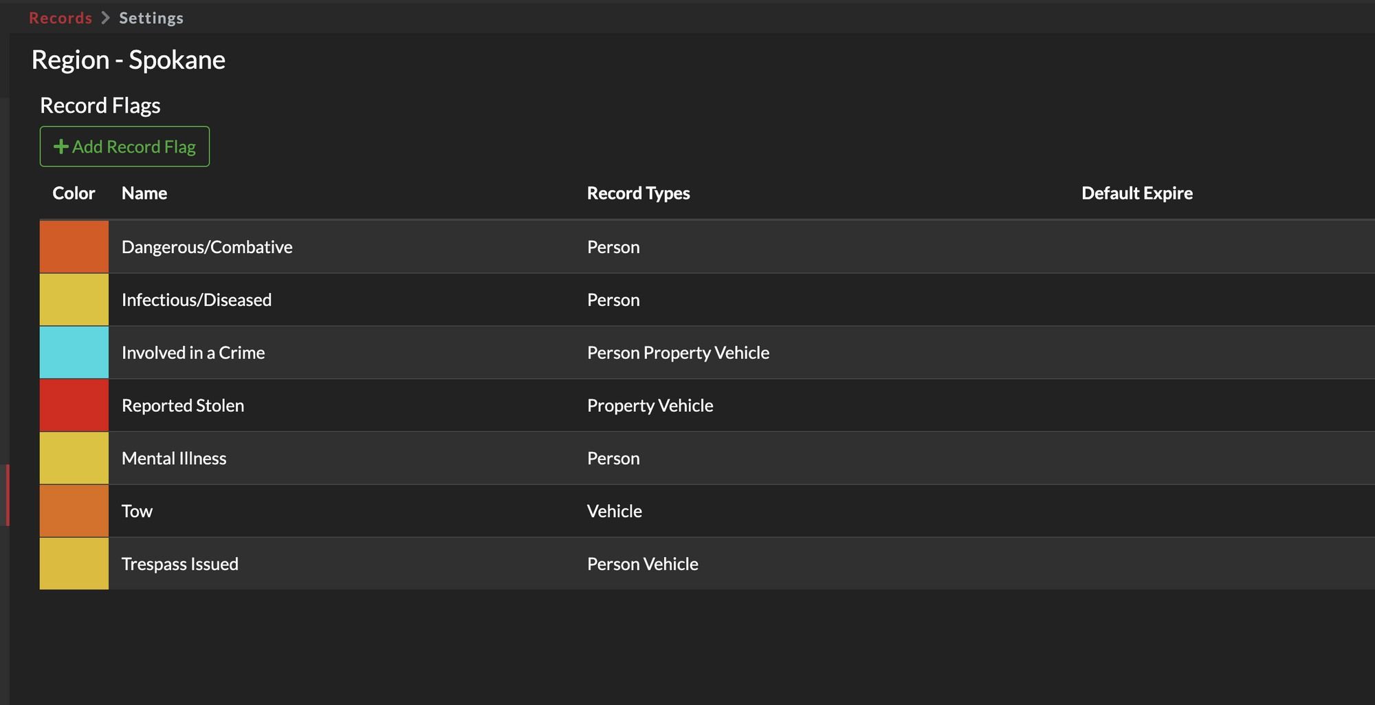 Record flags configuration